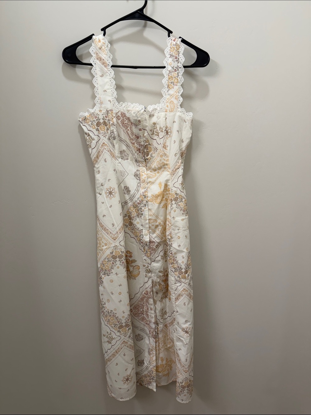 Altar'd State Cream Paisley Lace Strap Midi Dress